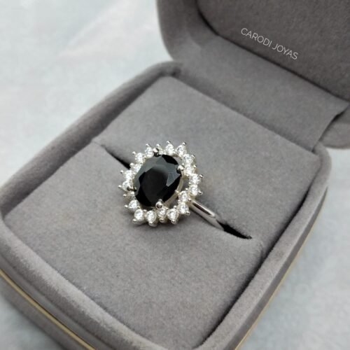 Anillo roseta negro. Plata