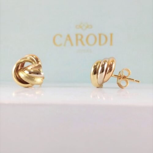 Aretes de Oro 18k. Botón de tres colores