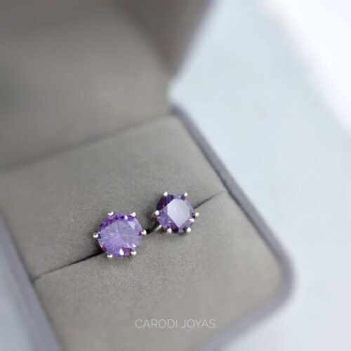 Aretes de Plata punto de luz amatista