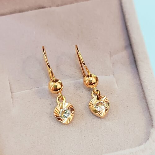 Aretes colgantes de Oro 18k Corazón piedra blanca